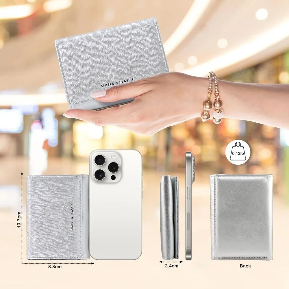 Women's Slim Pearl Leather Wallet Trifold with Coin Pocket Card Holder